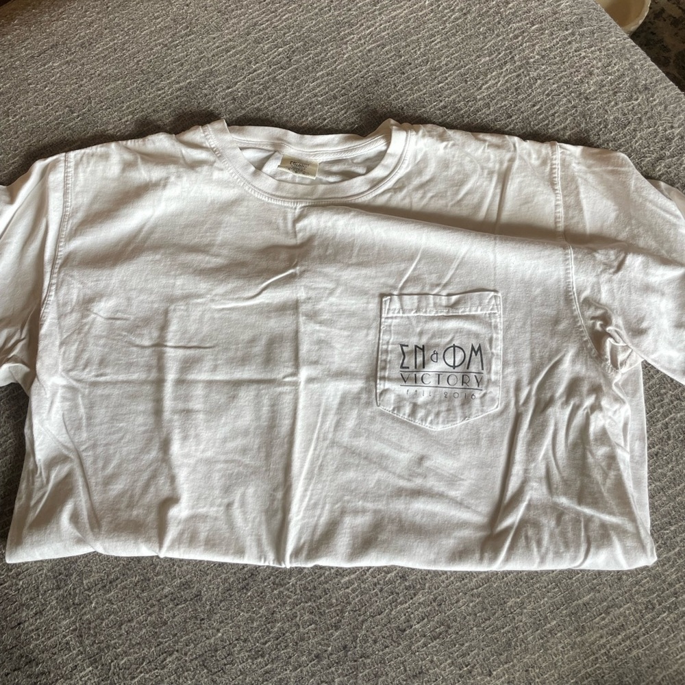 Large White Phi Mu Sorority TCU Comfort Colors Short Sleeve Formal Tshirt